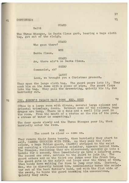 Moe Howard's 22pp. Script Dated April 1948 for The Three Stooges Film ''Malice in the Palace'', Working Title ''Here We Go Shmow'' -- Very Good Plus Condition